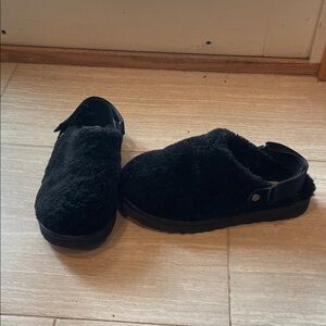 UGG Black Sherpa Fuzzy Clogs.